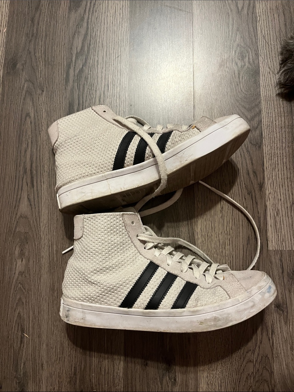 adidas Cream High-Top Sneakers with Black Stripes